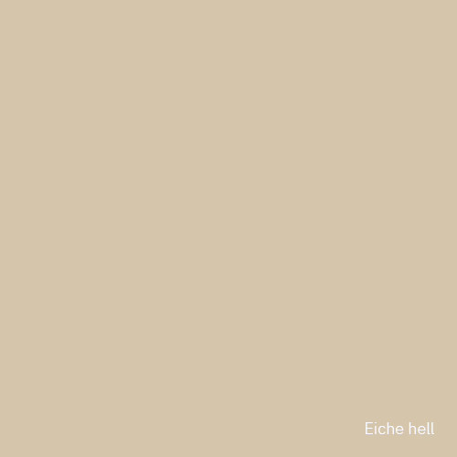 UZIN_SIL PRO 50_Color example_Eiche hell_500x500px_2025-06 Een vierkant kleurstaal met een egale licht eiken beige kleur en een gladde, matte structuur. Rechtsonder staat een klein wit label met de tekst 'Eiche hell'. De afbeelding is minimalistisch en geschikt als houtdecor of kleurstaal.